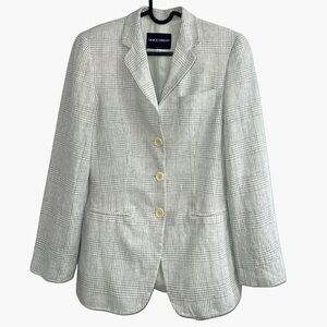 Vintage Giorgio Armani Off-White Check linen Single Breasted Structured Blazer S